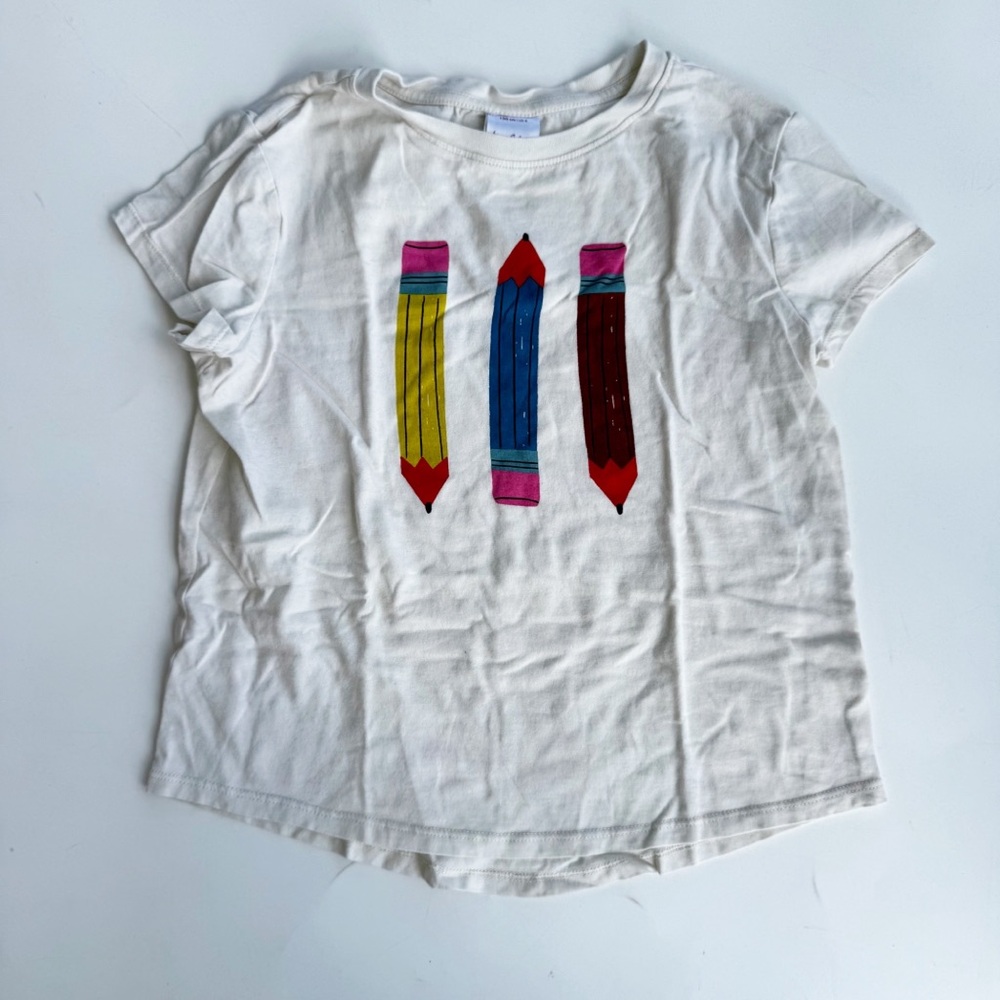 Hanna Andersson White Tee with Colorful Pencil Graphics